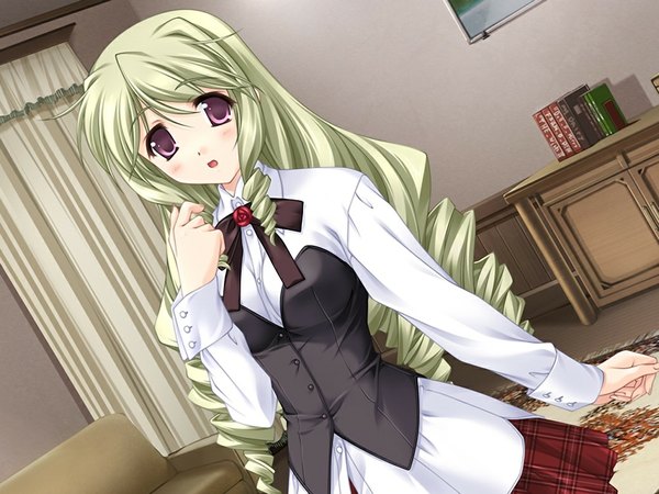 Anime picture 1024x768 with scarlett long hair brown eyes game cg green hair drill hair girl