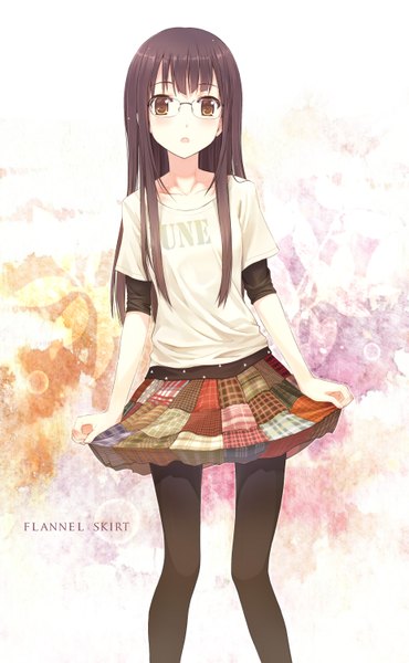 Anime picture 1853x3000 with original orda single long hair tall image highres black hair brown eyes girl skirt miniskirt glasses