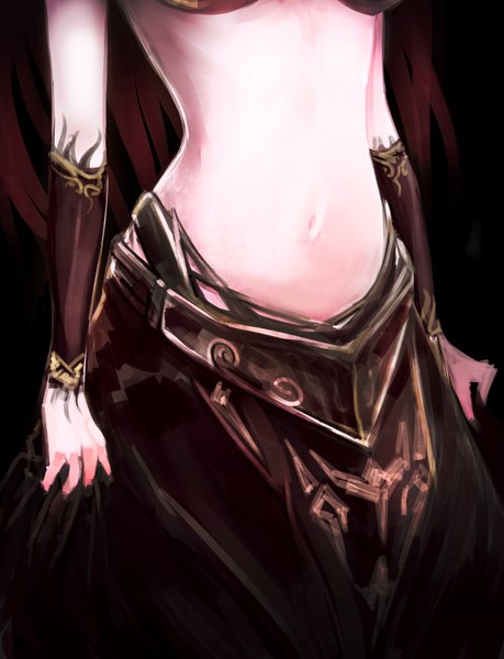 Anime picture 2480x3239 with league of legends morgana (league of legends) beanbean1988 single tall image highres simple background black background headless girl navel wings