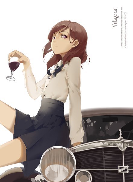 Anime picture 1500x2040 with love live! school idol project sunrise (studio) love live! nishikino maki huanxiang heitu single long hair tall image looking at viewer simple background white background sitting purple eyes holding red hair inscription girl skirt alcohol wine glass