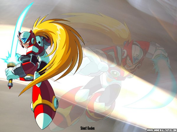 Anime picture 1024x768 with rockman rockman x zero (rockman) lighting saber long hair blonde hair boy weapon helmet robot