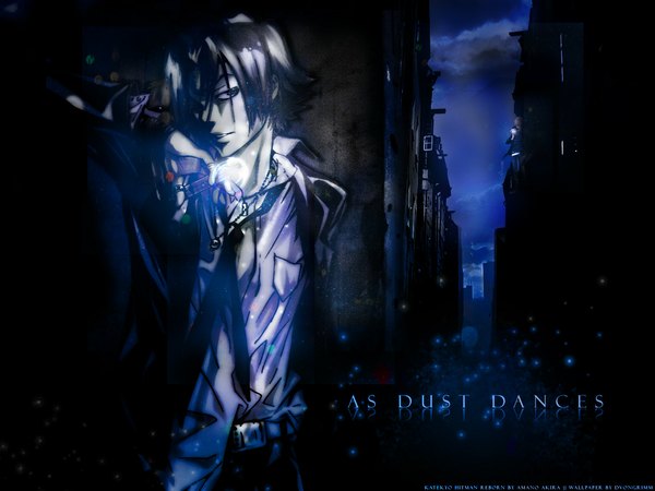 Anime picture 1152x864 with katekyou hitman reborn gokudera hayato night city black background