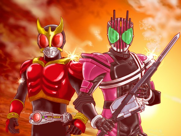 Anime picture 1600x1200 with kamen rider kamen rider kuuga kamen rider decade kamen rider dcd jolt (artist) highres sword belt