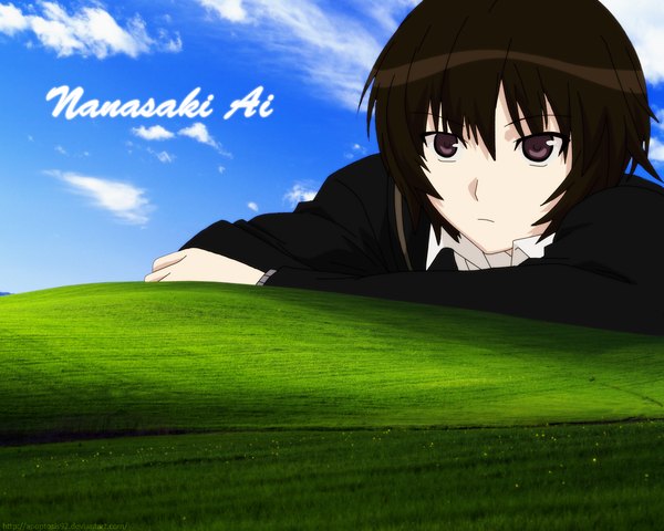 Anime picture 1280x1024 with amagami windows (operating system) nanasaki ai short hair black hair brown eyes girl