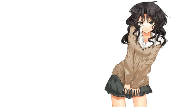 Anime picture 1280x800 with amagami tanamachi kaoru char single long hair black hair smile wide image white background grey eyes third-party edit extended girl skirt uniform school uniform