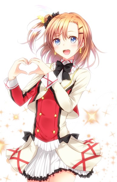 Anime picture 644x1000 with love live! school idol project sunrise (studio) love live! kousaka honoka yuki (sangeki5806) single long hair tall image looking at viewer blush open mouth blue eyes simple background white background orange hair open clothes open jacket sparkle one side up heart hands