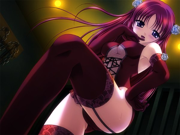 Anime picture 1200x900 with christmas days (game) blue eyes light erotic game cg red hair girl