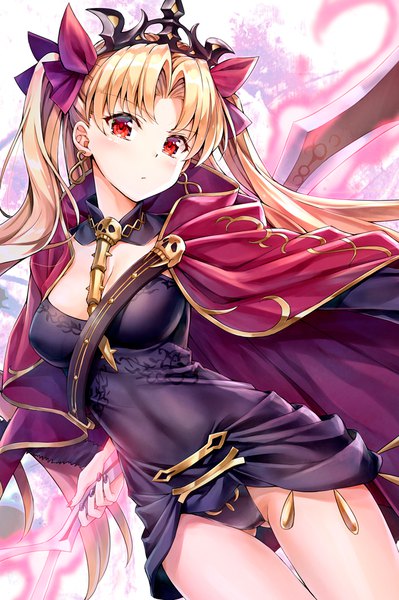 Anime picture 650x978 with fate (series) fate/grand order toosaka rin ereshkigal (fate) kotatsu (kotatsu358) single long hair tall image looking at viewer blush fringe breasts light erotic blonde hair red eyes large breasts standing holding cleavage nail polish