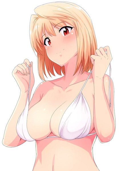 Anime picture 819x1111 with fate (series) shingetsutan tsukihime fate/extra type-moon arcueid brunestud tsurui single tall image looking at viewer blush fringe short hair breasts light erotic simple background blonde hair smile red eyes large breasts white background