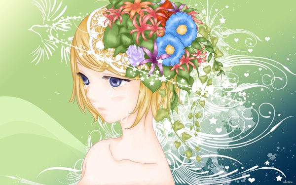 Anime picture 1920x1200 with highres short hair blue eyes blonde hair wide image girl flower (flowers)