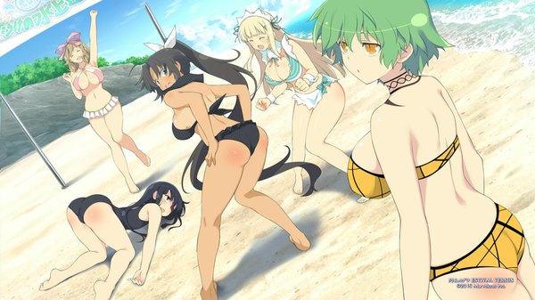 Anime picture 1920x1080 with senran kagura homura (senran kagura) yomi (senran kagura) hikage (senran kagura) mirai (senran kagura) haruka (senran kagura) yaegashi nan long hair blush highres short hair breasts open mouth blue eyes light erotic black hair blonde hair wide image large breasts standing