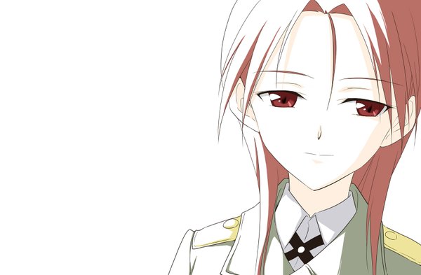 Anime picture 1600x1050 with strike witches minna-dietlinde wilcke agahari single long hair simple background smile red eyes white background looking away red hair portrait girl uniform military uniform