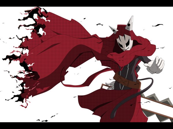Anime picture 1600x1200 with yumekui merry john doe single looking at viewer tail horn (horns) black eyes gloves belt cloak mask monster