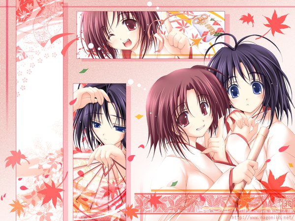 Anime picture 1600x1200 with nagomi japanese clothes miko autumn tagme