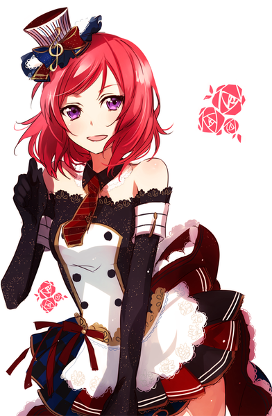 Anime picture 654x1000 with love live! school idol project sunrise (studio) love live! nishikino maki jianmo sl single tall image looking at viewer blush fringe short hair open mouth black hair white background purple eyes bare shoulders red hair girl dress gloves