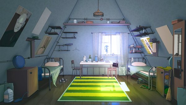 Anime picture 1920x1080 with everlasting summer iichan eroge arsenixc vvcephei highres wide image game cg indoors wallpaper no people collaboration shoes window book (books) bed bag chair table clock towel