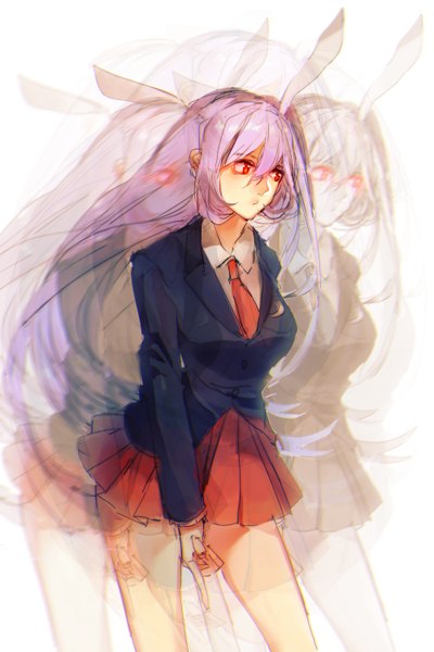 Anime picture 1000x1500 with touhou reisen udongein inaba tian (my dear) single long hair tall image simple background red eyes white background animal ears looking away purple hair pleated skirt bunny ears girl skirt