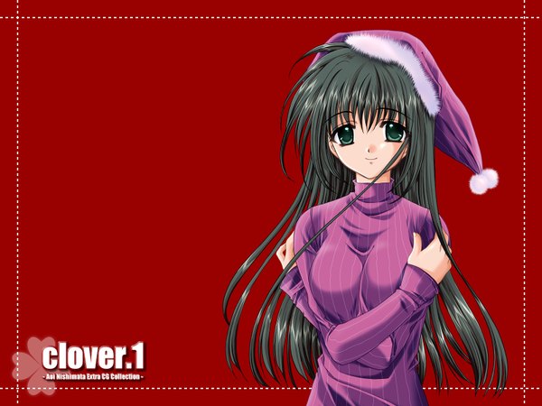 Anime picture 1600x1200 with nishimata aoi christmas red background clover (plant) tagme