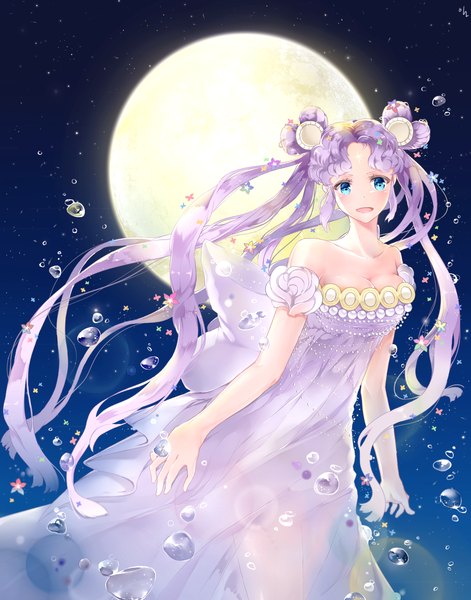 Anime picture 1100x1400 with bishoujo senshi sailor moon toei animation sailor cosmos single long hair tall image looking at viewer blush open mouth blue eyes purple hair night girl dress moon bubble (bubbles)
