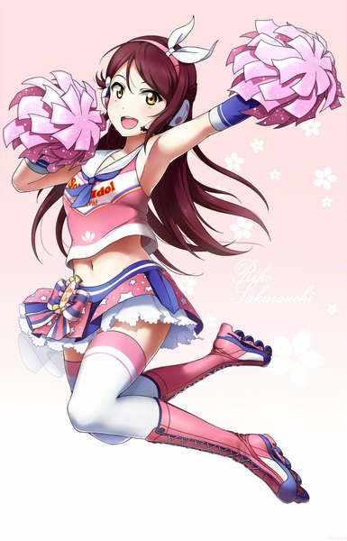 Anime picture 1000x1556 with love live! sunshine!! sunrise (studio) love live! sakurauchi riko shiimai single long hair tall image looking at viewer blush fringe open mouth simple background smile hair between eyes white background yellow eyes red hair :d armpit (armpits)