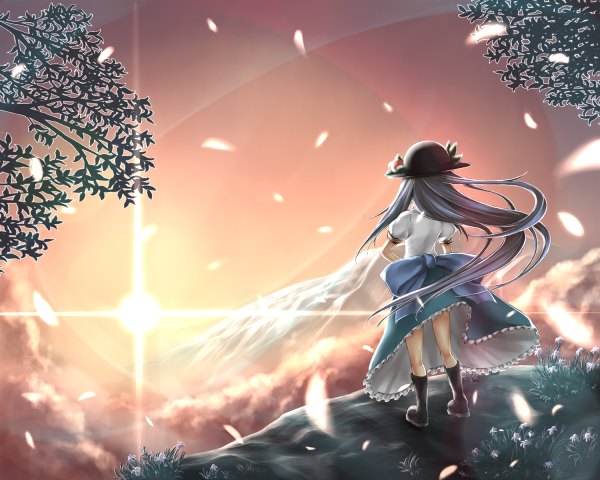 Anime picture 1200x960 with touhou hinanawi tenshi sky girl hat
