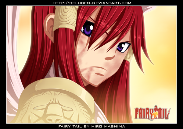 Anime picture 1000x702 with fairy tail erza scarlet belucen single long hair purple eyes sky red hair inscription coloring close-up face framed girl armor blood