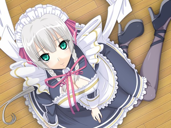 Anime picture 1200x900 with kokoro no sumika blonde hair green eyes game cg maid girl