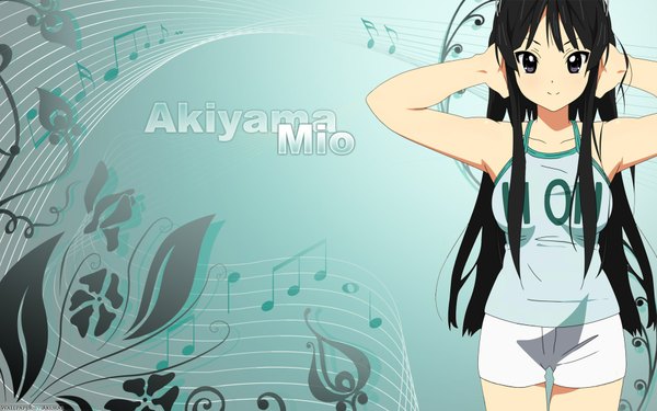 Anime picture 1920x1200 with k-on! kyoto animation akiyama mio single long hair highres black hair smile wide image black eyes girl shorts white shorts