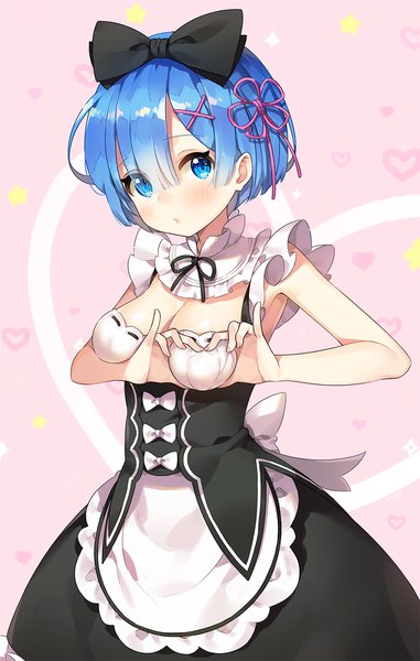 Anime picture 1000x1574 with re:zero kara hajimeru isekai seikatsu white fox rem (re:zero) ayami (annahibi) single tall image looking at viewer blush fringe short hair breasts blue eyes light erotic hair between eyes large breasts standing blue hair cleavage head tilt armpit (armpits)