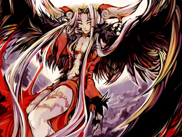 Anime picture 1024x768 with final fantasy final fantasy viii dissidia final fantasy square enix ultimecia single long hair yellow eyes very long hair grey hair tattoo effet