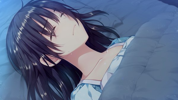 Anime picture 1920x1080 with boku no hitori sensou akabei soft2 inuzuka rumi single long hair highres black hair wide image game cg lying eyes closed girl