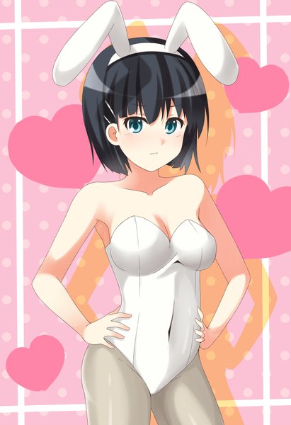 Anime picture 2893x4220 with sword art online a-1 pictures kirigaya suguha dacchi single tall image highres short hair blue eyes light erotic black hair bunny ears hands on hips girl heart bunnysuit