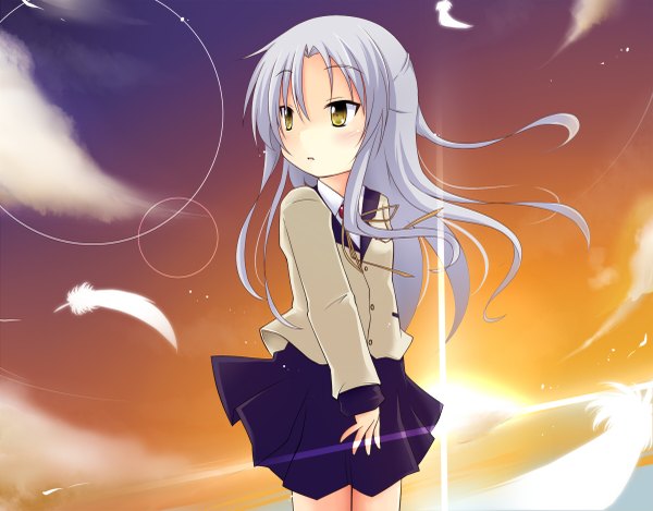 Anime picture 1200x939 with angel beats! key (studio) tachibana kanade blush yellow eyes sky serafuku