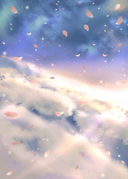 Anime picture 2591x3623 with original bunchou (artist) tall image highres sky cloud (clouds) petals star (stars)