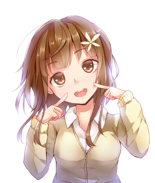 Anime picture 1225x1450 with original dabadhi single tall image looking at viewer short hair open mouth simple background brown hair white background brown eyes girl