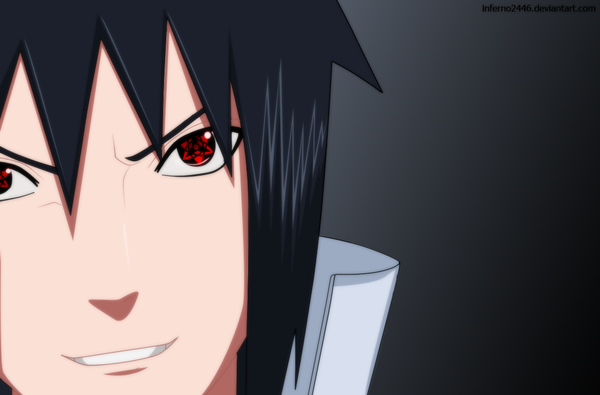 Anime picture 1093x720 with naruto studio pierrot naruto (series) uchiha sasuke raaa-kun single short hair black hair simple background smile red eyes coloring close-up face sharingan boy