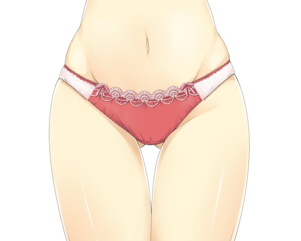 Anime picture 2166x1733 with touhou hakurei reimu haruki (colorful macaron) single highres light erotic simple background white background bare belly midriff underwear only shiny skin thigh gap groin ass visible through thighs lace-trimmed panties crotch girl navel underwear