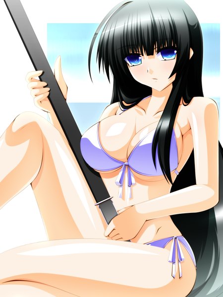 Anime picture 1536x2048 with senran kagura ikaruga (senran kagura) engo (aquawatery) long hair tall image blue eyes light erotic black hair girl swimsuit bikini