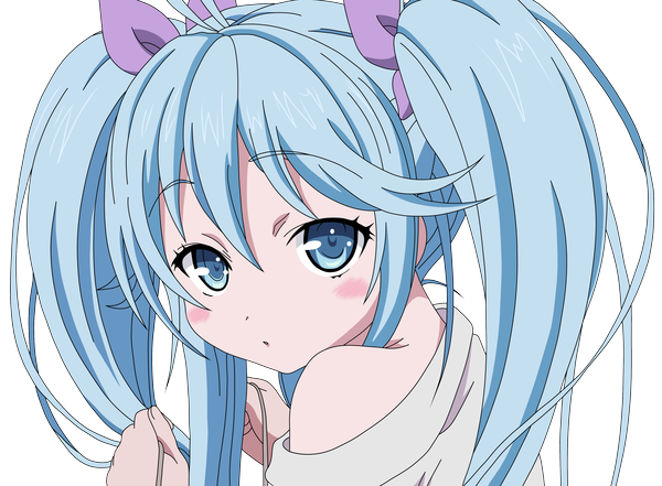 Anime picture 4075x3000 with denpa onna to seishun otoko shaft (studio) touwa erio io23 single long hair blush fringe highres blue eyes hair between eyes twintails bare shoulders blue hair absurdres :o loli transparent background vector rendered