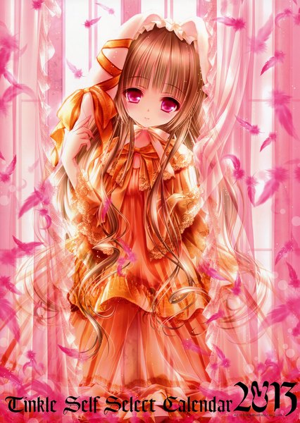 Anime picture 4951x6967 with original tinker bell single long hair tall image looking at viewer highres red eyes brown hair absurdres loli bunny ears lolita fashion girl dress ribbon (ribbons) frills feather (feathers)