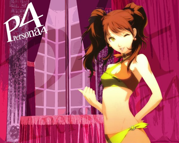 Anime picture 1280x1024 with persona 4 kujikawa rise light erotic standing swimsuit bikini tagme