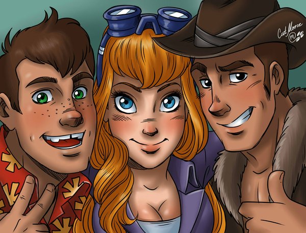 Anime picture 1024x780 with chip and dale chip 'n dale rescue rangers gadget hackwrench chip dale catmoore (artist) long hair blush fringe short hair blue eyes simple background blonde hair smile brown hair green eyes cleavage black eyes multiple boys portrait