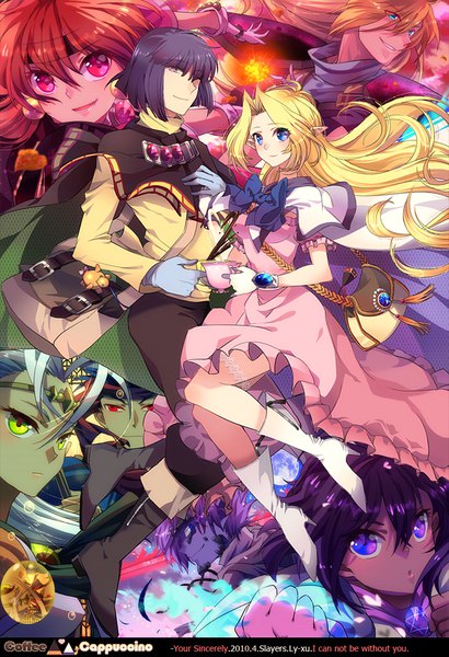 Anime picture 740x1083 with slayers slayers try j.c. staff lina inverse gourry gabriev xelloss zelgadiss graywords amelia wil tesla seyruun filia ul copt luke (slayers) milina ly-xu long hair tall image fringe short hair blue eyes blonde hair hair between eyes red eyes