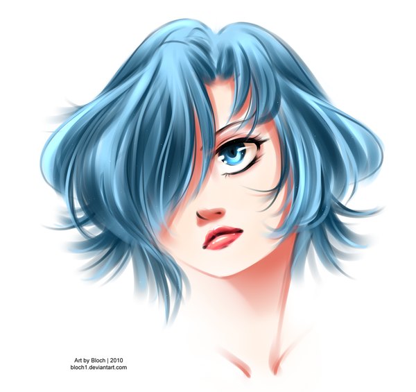 Anime picture 2600x2449 with fairy tail juvia lockser bloch single fringe highres short hair blue eyes simple background white background blue hair hair over one eye inscription girl