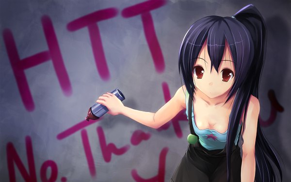 Anime picture 1280x800 with k-on! kyoto animation nakano azusa black hair wide image brown eyes graffiti painting girl