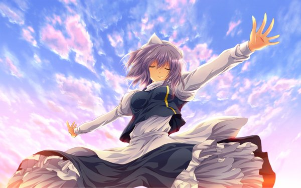 Anime picture 1920x1200 with touhou letty whiterock nekominase single highres short hair wide image sky purple hair cloud (clouds) eyes closed girl dress
