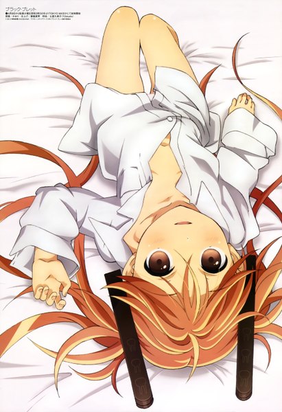 Anime picture 4072x5943 with black bullet megami magazine kinema citrus aihara enju single long hair tall image looking at viewer highres light erotic brown eyes absurdres orange hair official art girl hair ornament shirt
