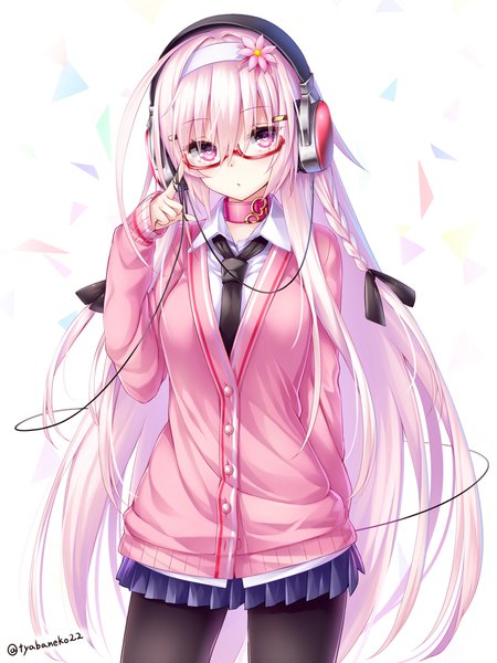 Anime picture 1500x2000 with kanpani girls armonica refula chabaneko single long hair tall image looking at viewer fringe simple background hair between eyes standing white background signed pink hair braid (braids) pink eyes twitter username side braid arm behind back girl