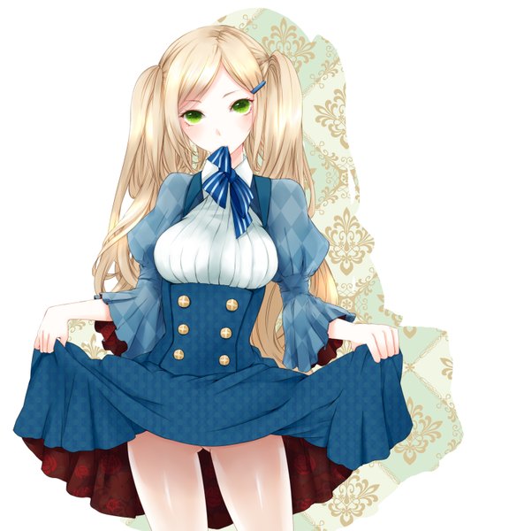 Anime picture 1500x1563 with axis powers hetalia studio deen united kingdom (hetalia) ut (apt) single long hair tall image looking at viewer blonde hair twintails green eyes mouth hold girl dress
