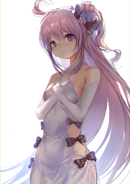 Anime picture 2508x3541 with azur lane unicorn (azur lane) hinako (anzu15) single tall image looking at viewer blush fringe highres light erotic simple background hair between eyes standing white background purple eyes payot purple hair ahoge very long hair side ponytail